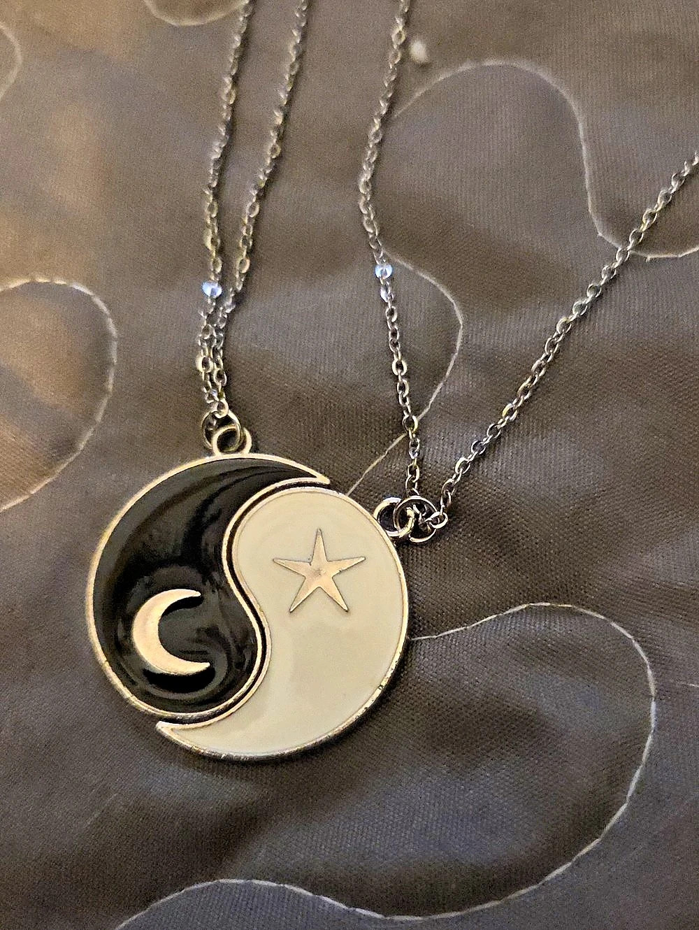 Yin Yang Crescent Star Pendant Necklace Set
